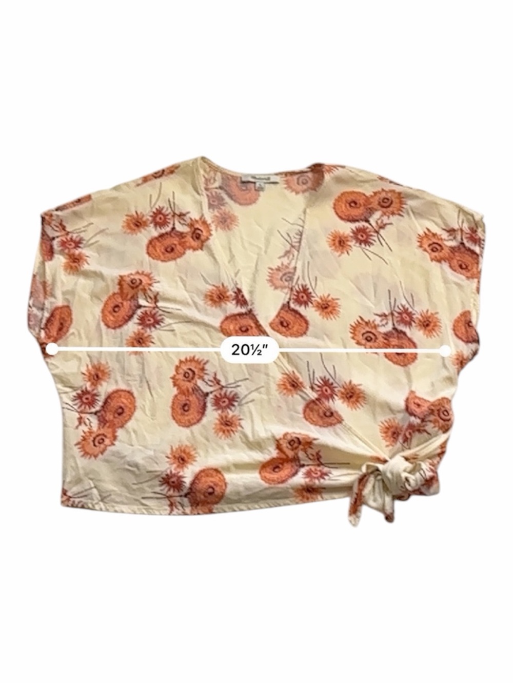MADEWELL Floral Wrap V-Neck Short Sleeve Top - White with Coral Floral - Picture 5 of 8